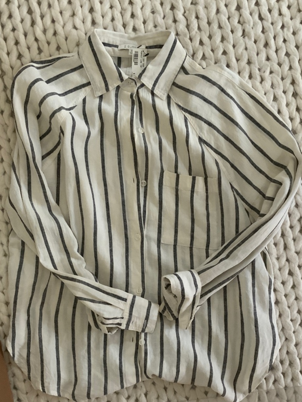 Z Supply Linen Shirt with Black Vertical Stripes